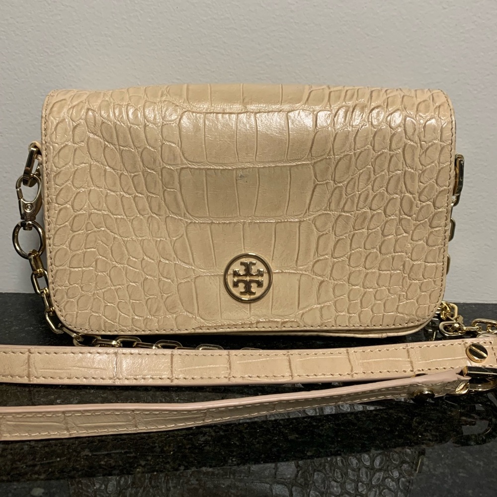 Tory Burch gold chain croc crossbody